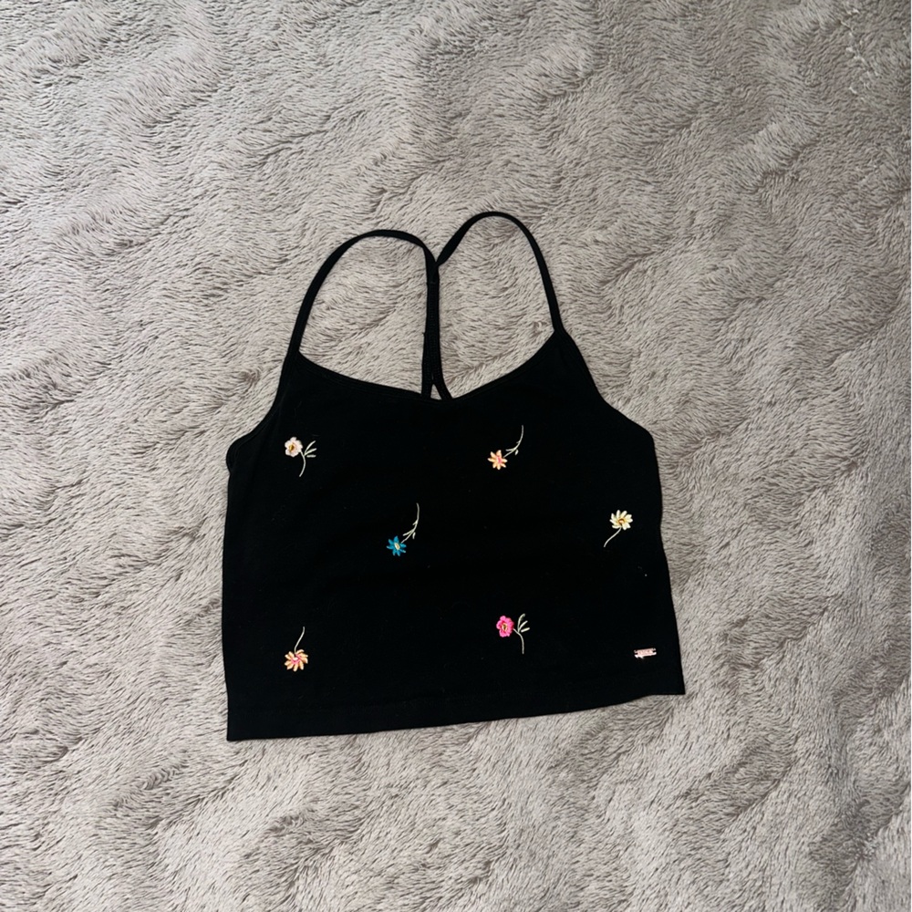 VS Pink Strappy Tank Top w Embroidered Flowers